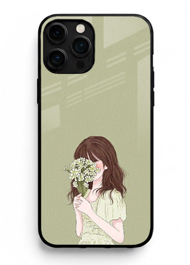 Shy Flower Girl soft floral artwork iphone 16 pro max glass back cover