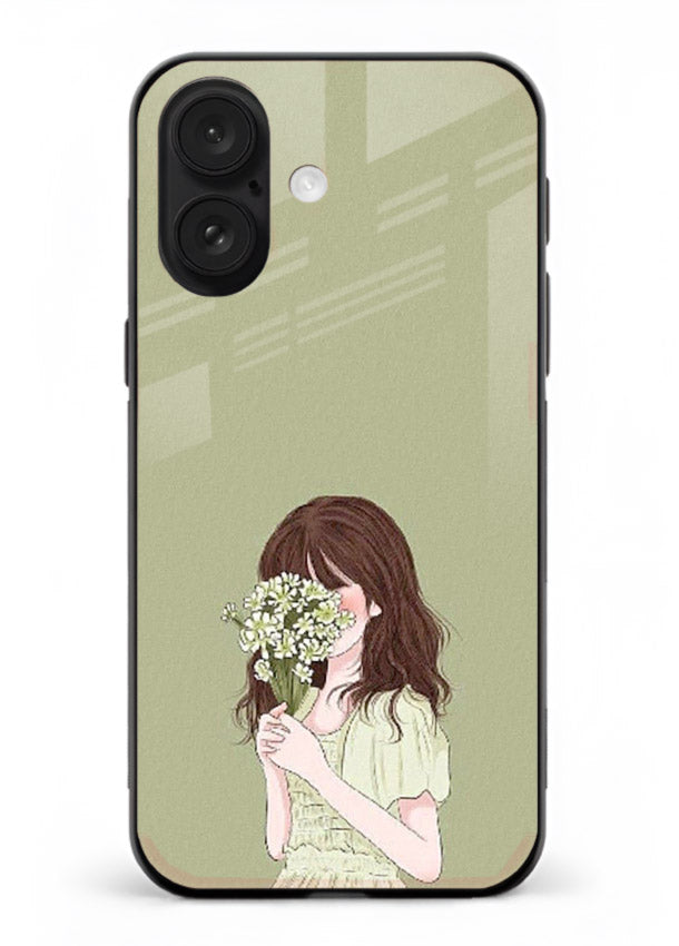 Shy Flower Girl soft floral artwork iphone 17 glass back cover