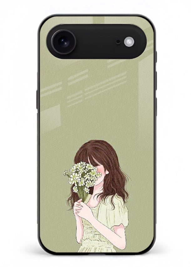 Shy Flower Girl soft floral artwork iphone 18 air glass back cover