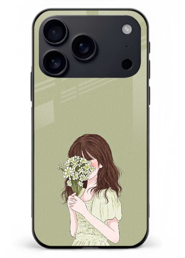 Shy Flower Girl soft floral artwork iphone 18 pro max glass back cover