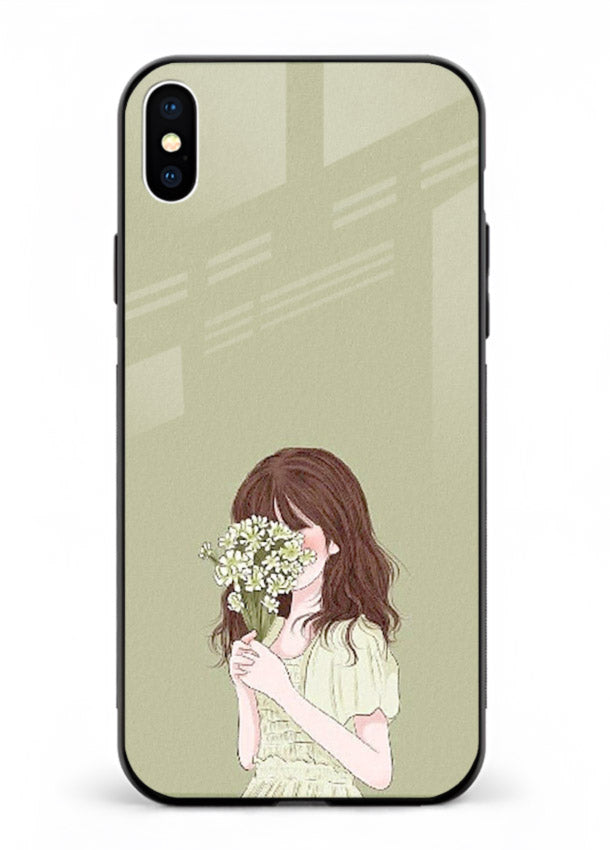 Shy Flower Girl soft floral artwork iphone xs max glass back cover