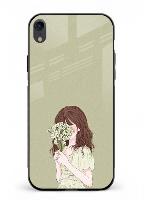 Shy Flower Girl soft floral artwork iphone xr glass back cover