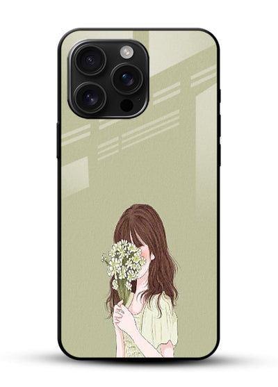 Shy Flower Girl soft floral artwork glossy vibrant premium glass back cover - Angle Front
