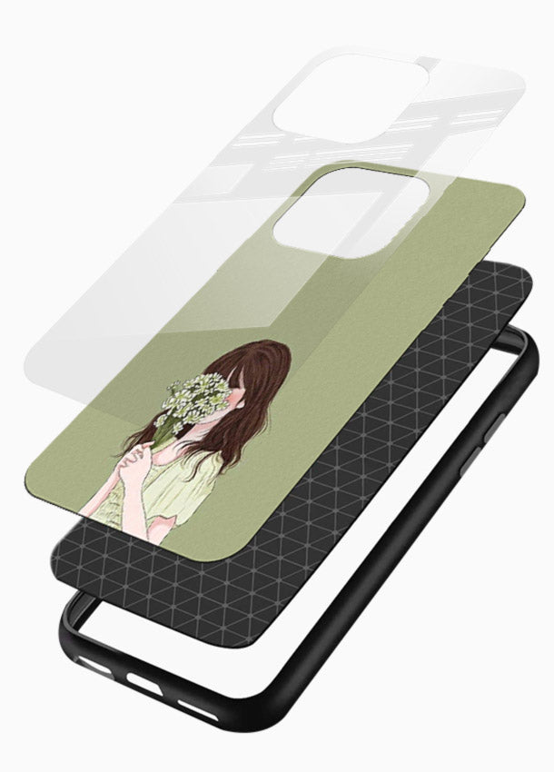 Shy Flower Girl soft floral artwork glossy vibrant premium glass back cover - Angle Layers