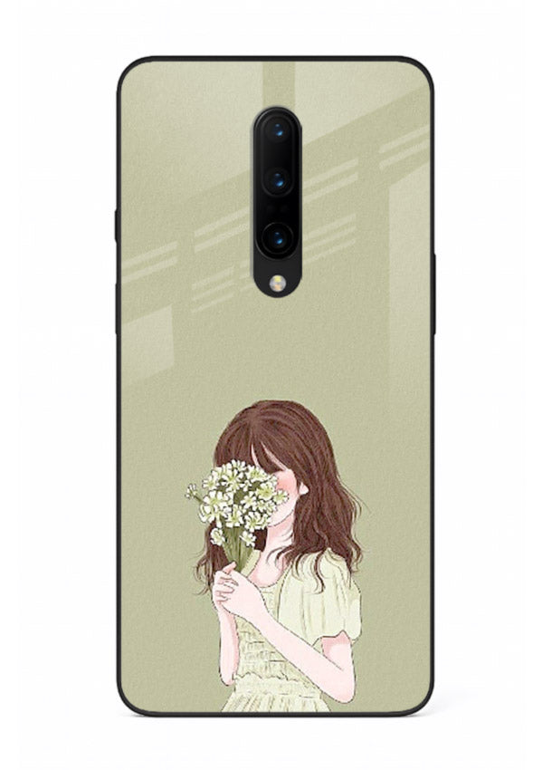 Shy Flower Girl soft floral artwork OnePlus 7T Pro glass back cover