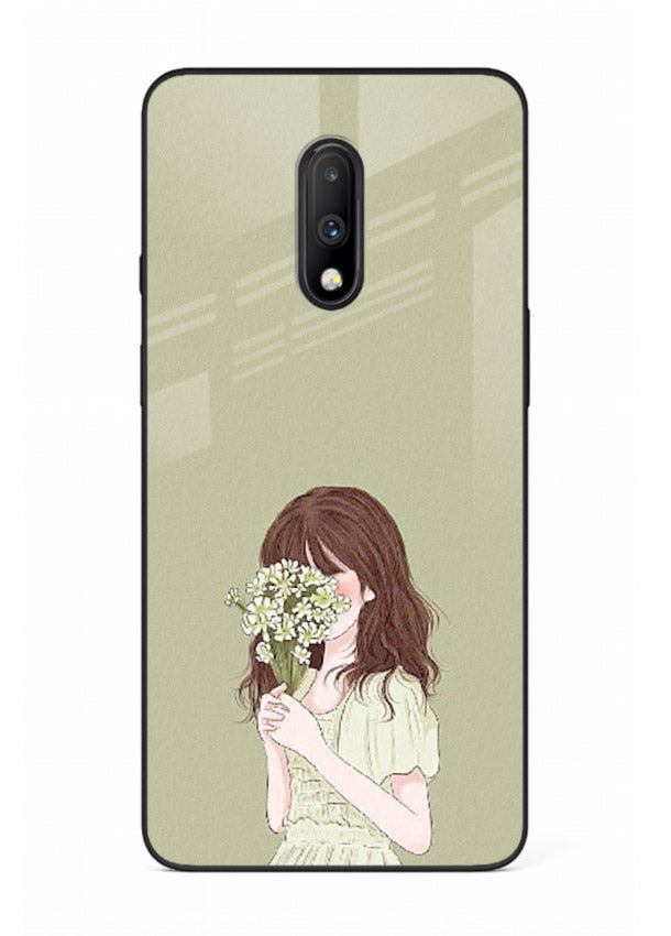 Shy Flower Girl soft floral artwork OnePlus 7 glass back cover