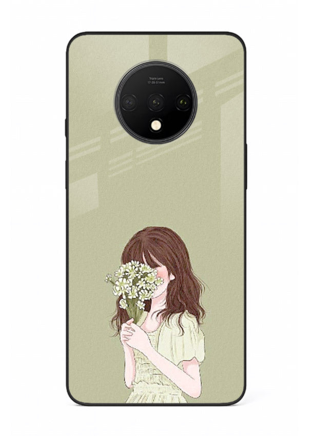Shy Flower Girl soft floral artwork OnePlus 7T glass back cover