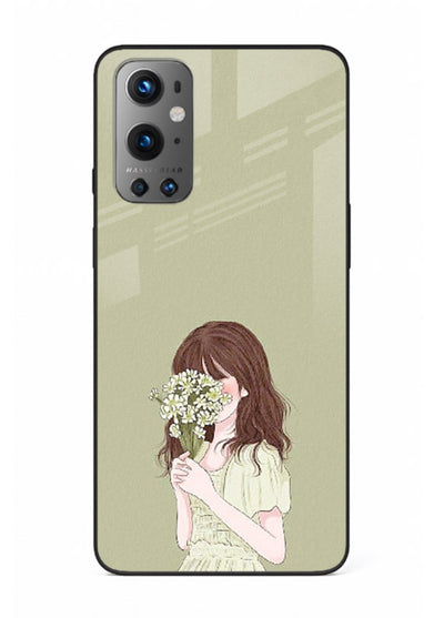 Shy Flower Girl soft floral artwork OnePlus 9 glass back cover