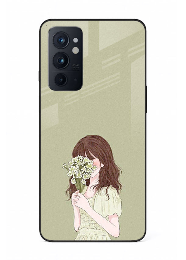 Shy Flower Girl soft floral artwork OnePlus 9RT glass back cover