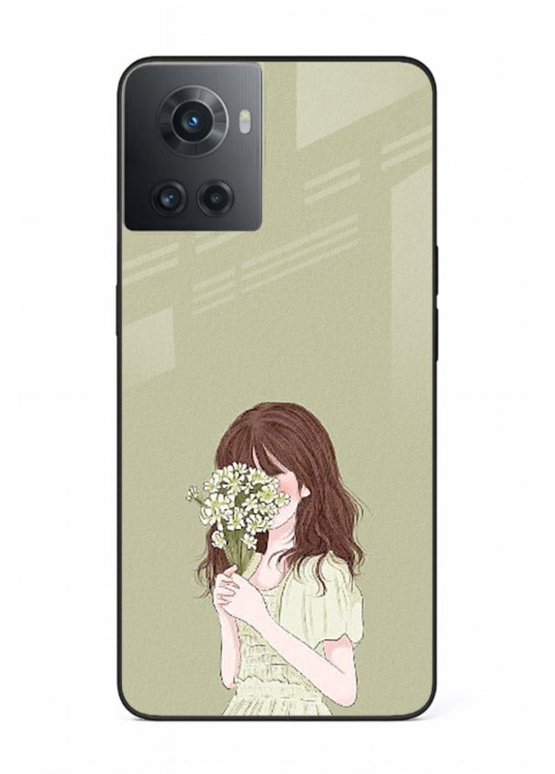 Shy Flower Girl soft floral artwork OnePlus 10R glass back cover