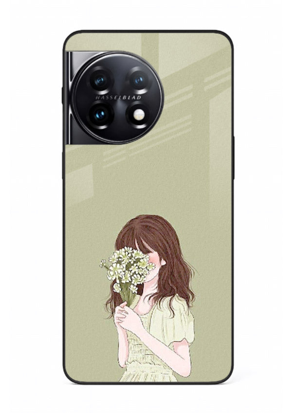 Shy Flower Girl soft floral artwork OnePlus 11R glass back cover