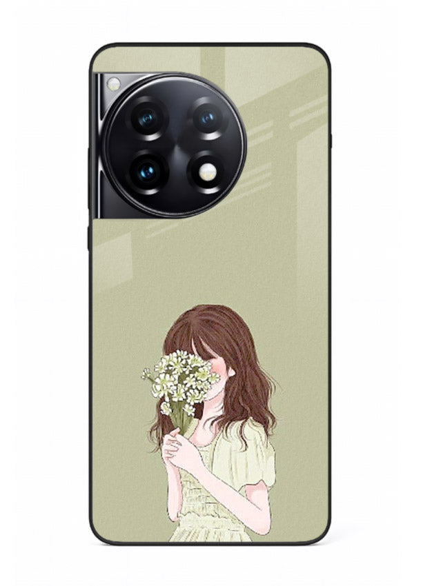 Shy Flower Girl soft floral artwork OnePlus 12R glass back cover