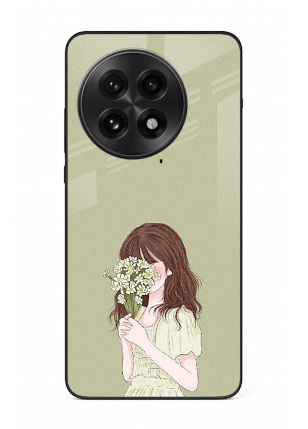 Shy Flower Girl soft floral artwork OnePlus 13R glass back cover