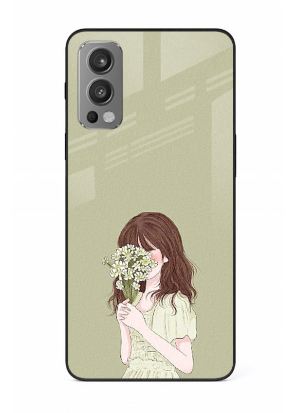 Shy Flower Girl soft floral artwork OnePlus Nord 2 glass back cover