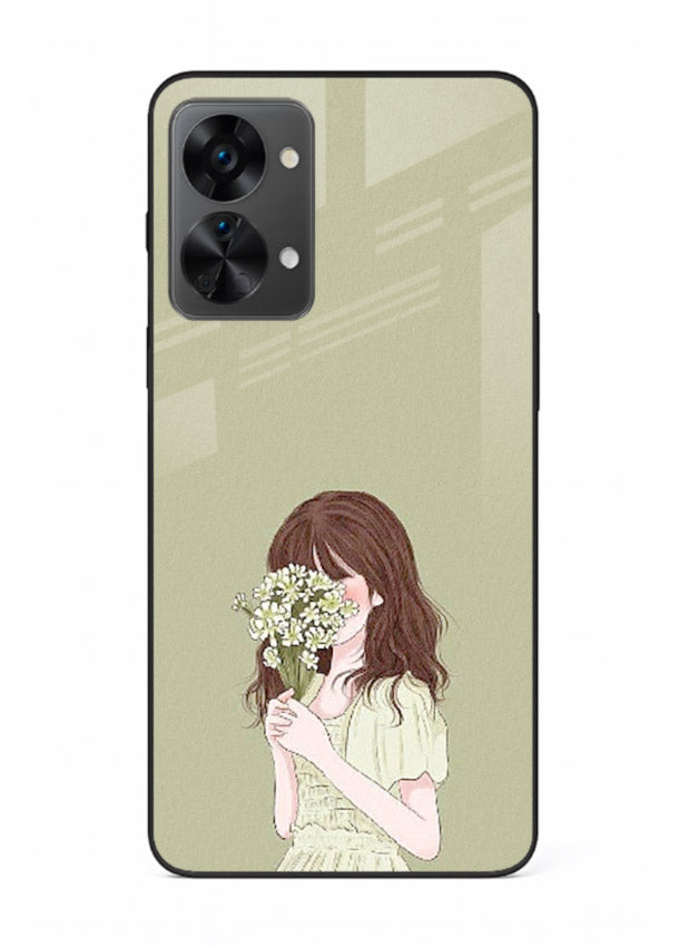Shy Flower Girl soft floral artwork OnePlus Nord 2T glass back cover