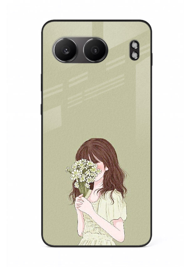 Shy Flower Girl soft floral artwork OnePlus Nord 4 glass back cover