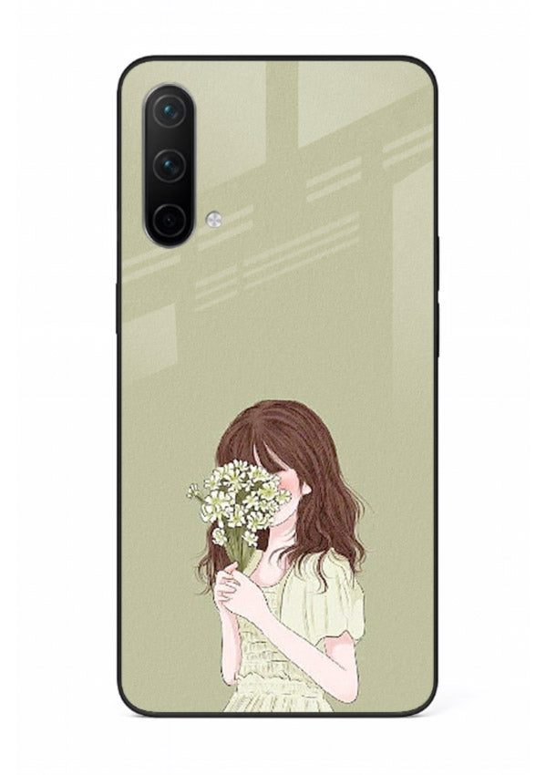 Shy Flower Girl soft floral artwork OnePlus Nord CE 5G glass back cover