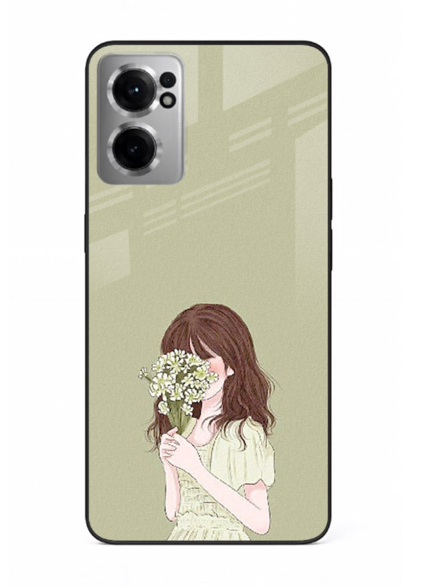 Shy Flower Girl soft floral artwork OnePlus Nord CE2 5G glass back cover