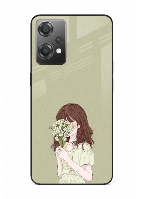 Shy Flower Girl soft floral artwork OnePlus Nord CE2 Lite 5G glass back cover