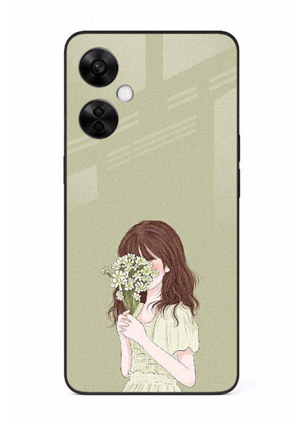 Shy Flower Girl soft floral artwork OnePlus Nord CE3 Lite glass back cover