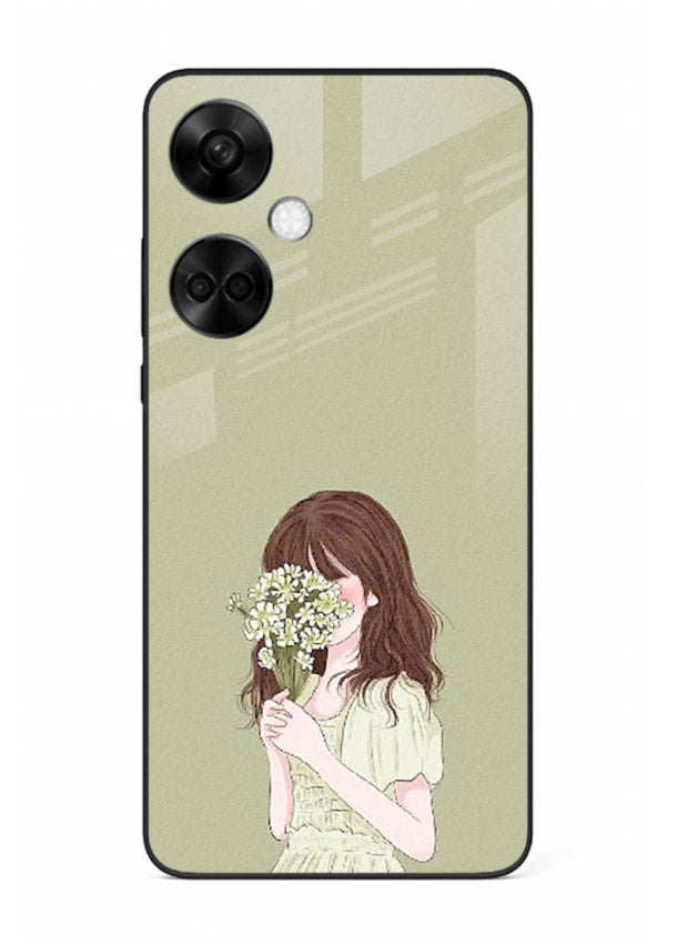 Shy Flower Girl soft floral artwork OnePlus Nord CE3 glass back cover