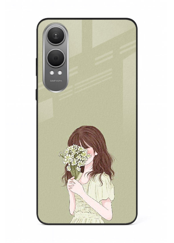 Shy Flower Girl soft floral artwork OnePlus Nord CE4 Lite glass back cover
