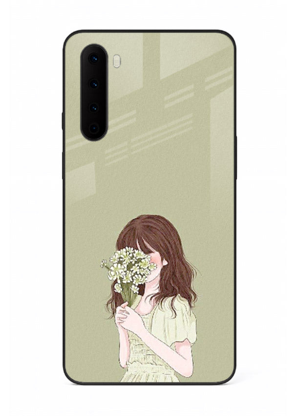 Shy Flower Girl soft floral artwork OnePlus Nord glass back cover