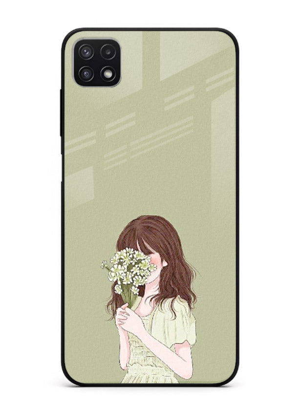 Shy Flower Girl soft floral artwork Samsung A22 5G glass back cover