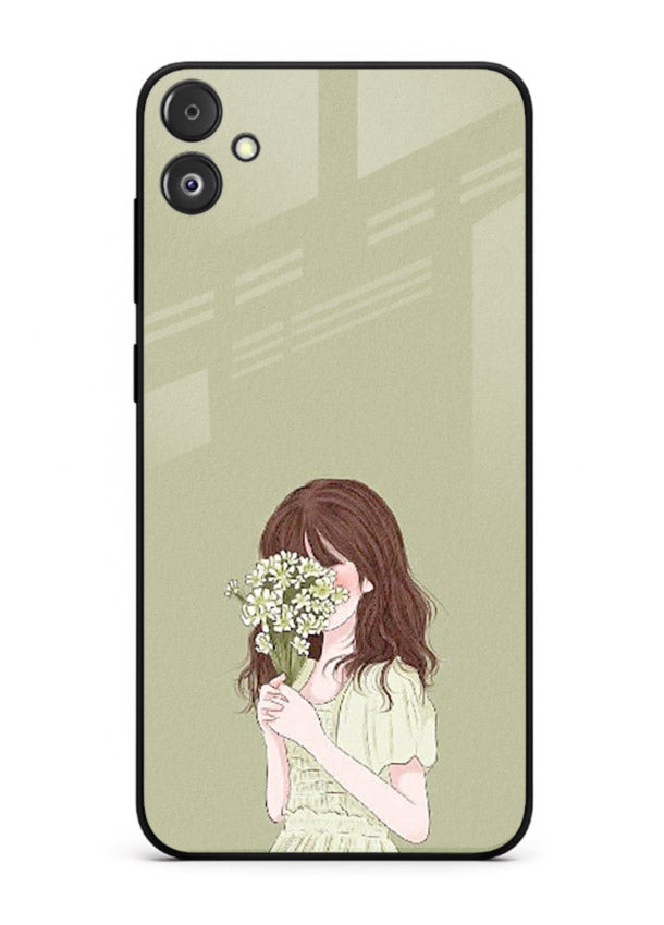 Shy Flower Girl soft floral artwork Samsung F04 5G glass back cover