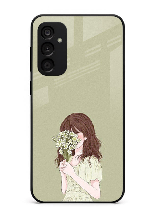 Shy Flower Girl soft floral artwork Samsung A15 5G glass back cover