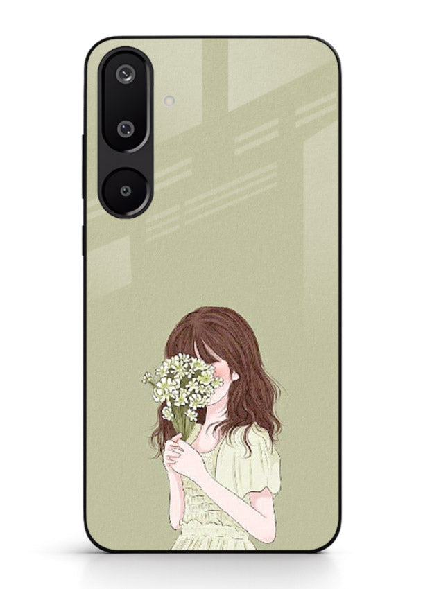 Shy Flower Girl soft floral artwork Samsung F16 5G glass back cover