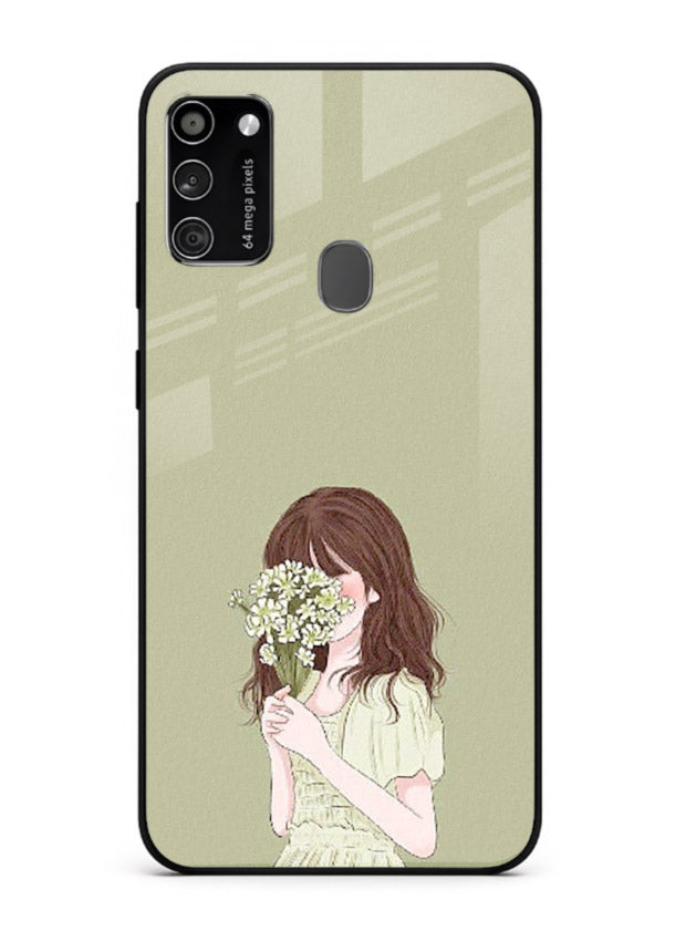 Shy Flower Girl soft floral artwork Samsung M30s glass back cover