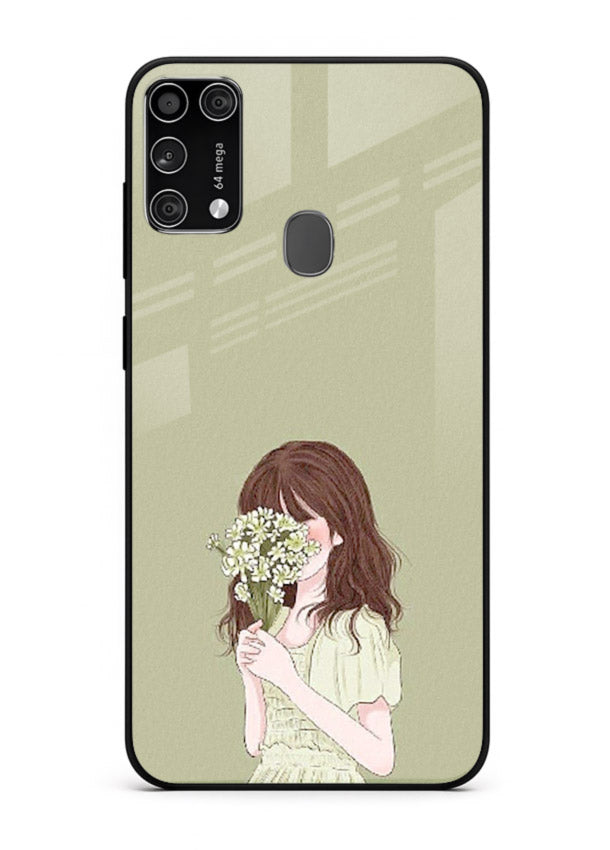 Shy Flower Girl soft floral artwork Samsung M31 Prime glass back cover