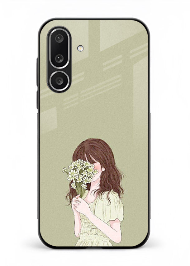 Shy Flower Girl soft floral artwork Samsung M36 5G glass back cover