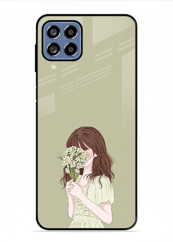 Shy Flower Girl soft floral artwork Samsung F62 glass back cover
