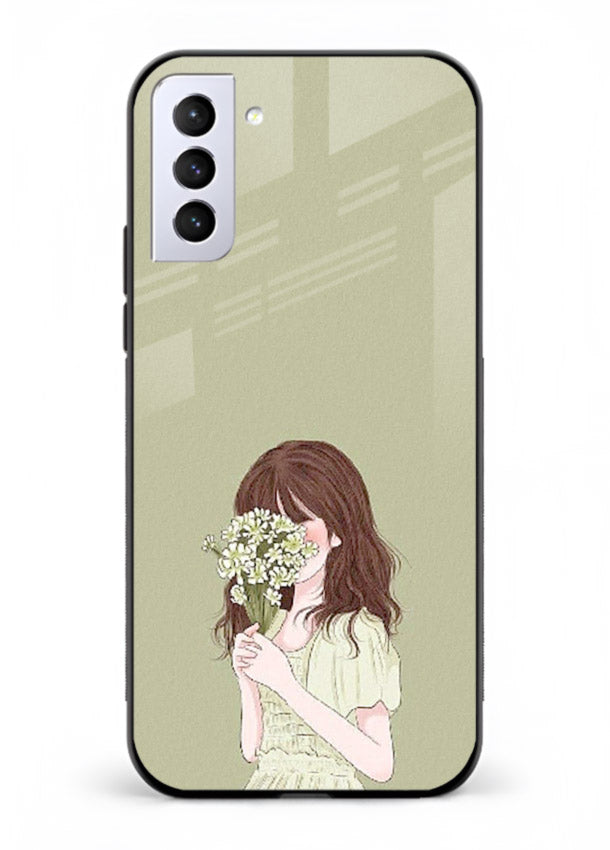 Shy Flower Girl soft floral artwork Samsung S21 FE glass back cover