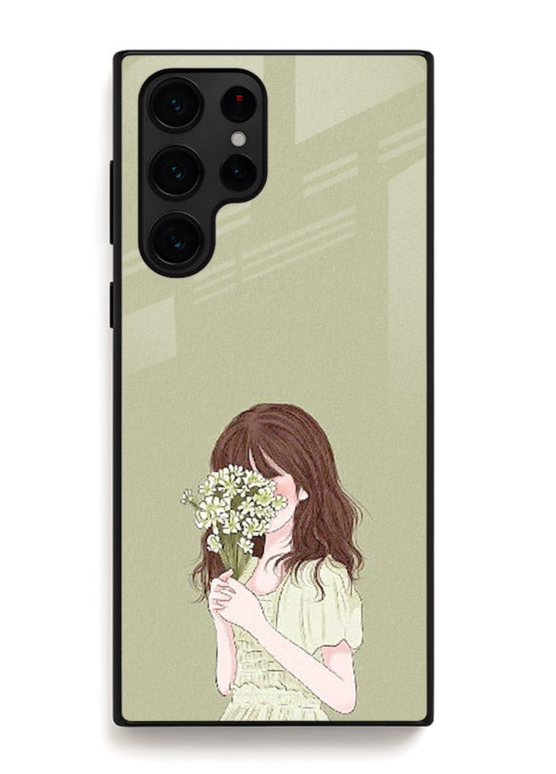 Shy Flower Girl soft floral artwork Samsung S24 Ultra glass back cover