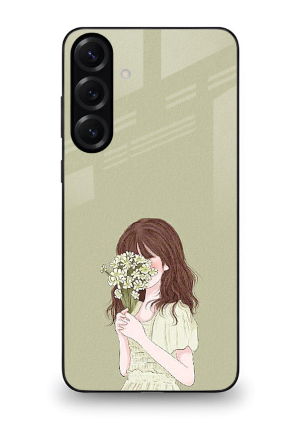 Shy Flower Girl soft floral artwork Samsung M55 5G glass back cover
