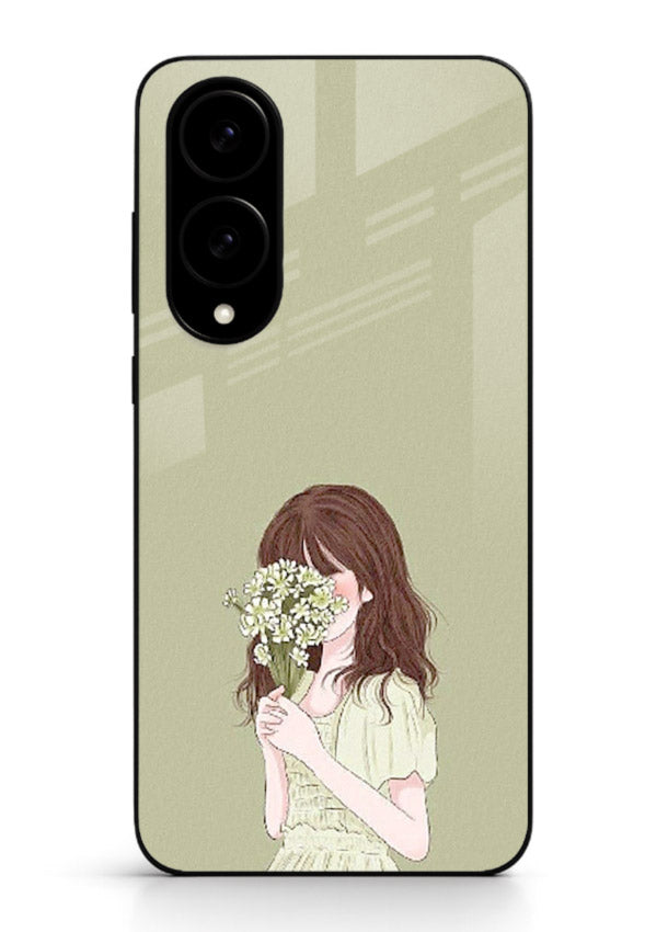 Shy Flower Girl soft floral artwork Samsung S25 Edge glass back cover