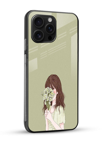 Shy Flower Girl soft floral artwork glossy vibrant premium glass back cover - Angle Side