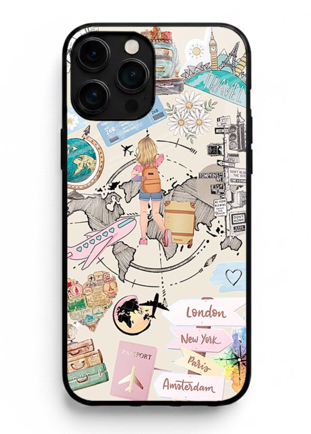 Sitting On Globe illustration iphone 16 pro max glass back cover