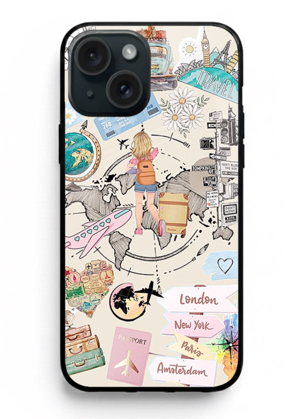 Sitting On Globe illustration iphone 13 glass back cover