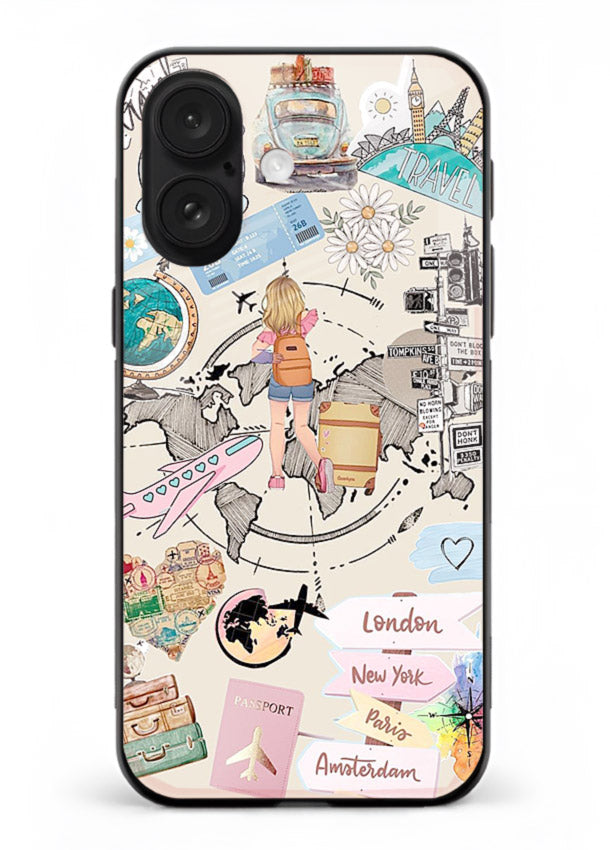 Sitting On Globe illustration iphone 16 glass back cover