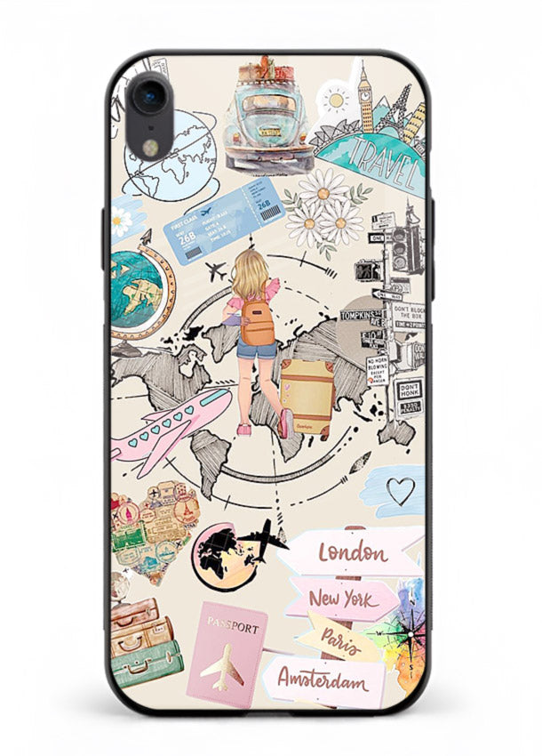 Sitting On Globe illustration iphone xr glass back cover