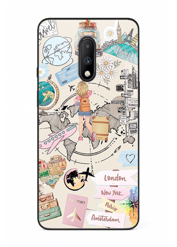 Sitting On Globe illustration OnePlus 7 glass back cover