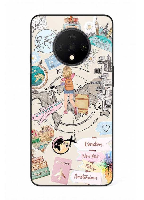 Sitting On Globe illustration OnePlus 7T glass back cover