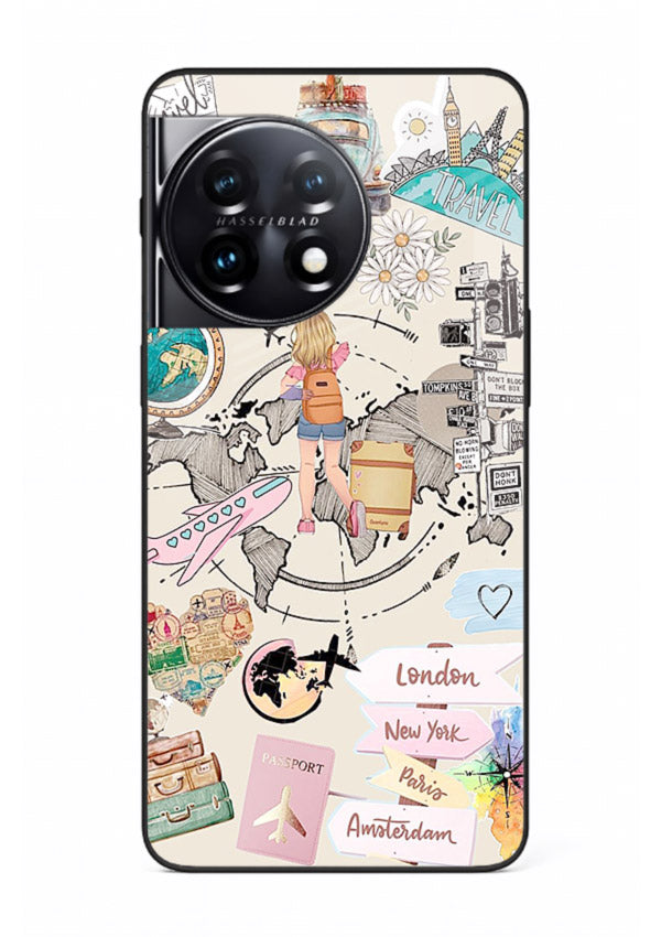 Sitting On Globe illustration OnePlus 11R glass back cover