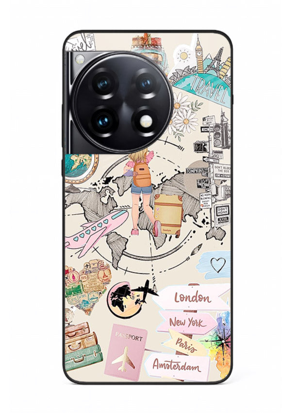 Sitting On Globe illustration OnePlus 12R glass back cover