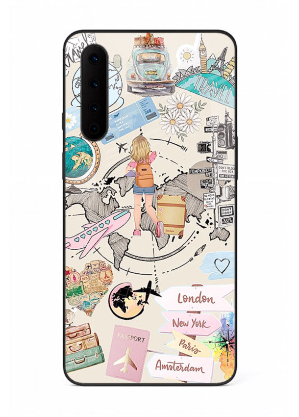 Sitting On Globe illustration OnePlus Nord glass back cover