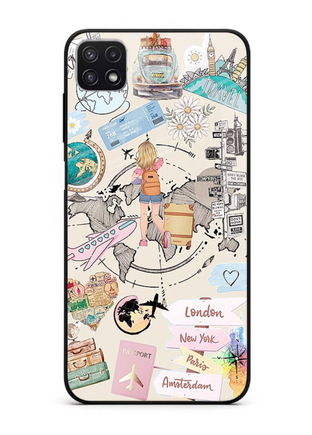 Sitting On Globe illustration Samsung F42 5G glass back cover